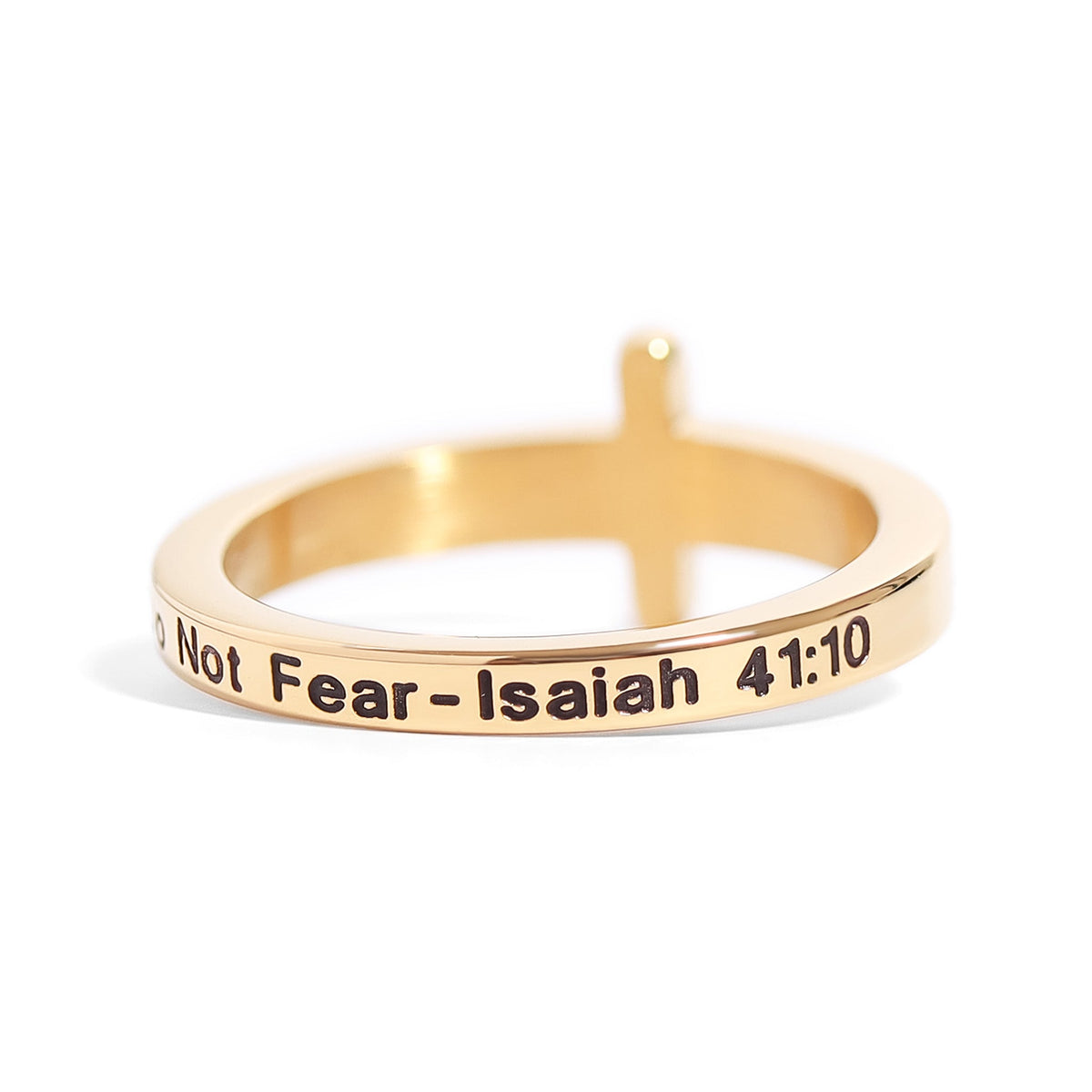Cathedral Cross Ring with Stones, a gold cross ring set with cubic zirconia stones, from Garden District Jewelry — product photo 4 of 11.