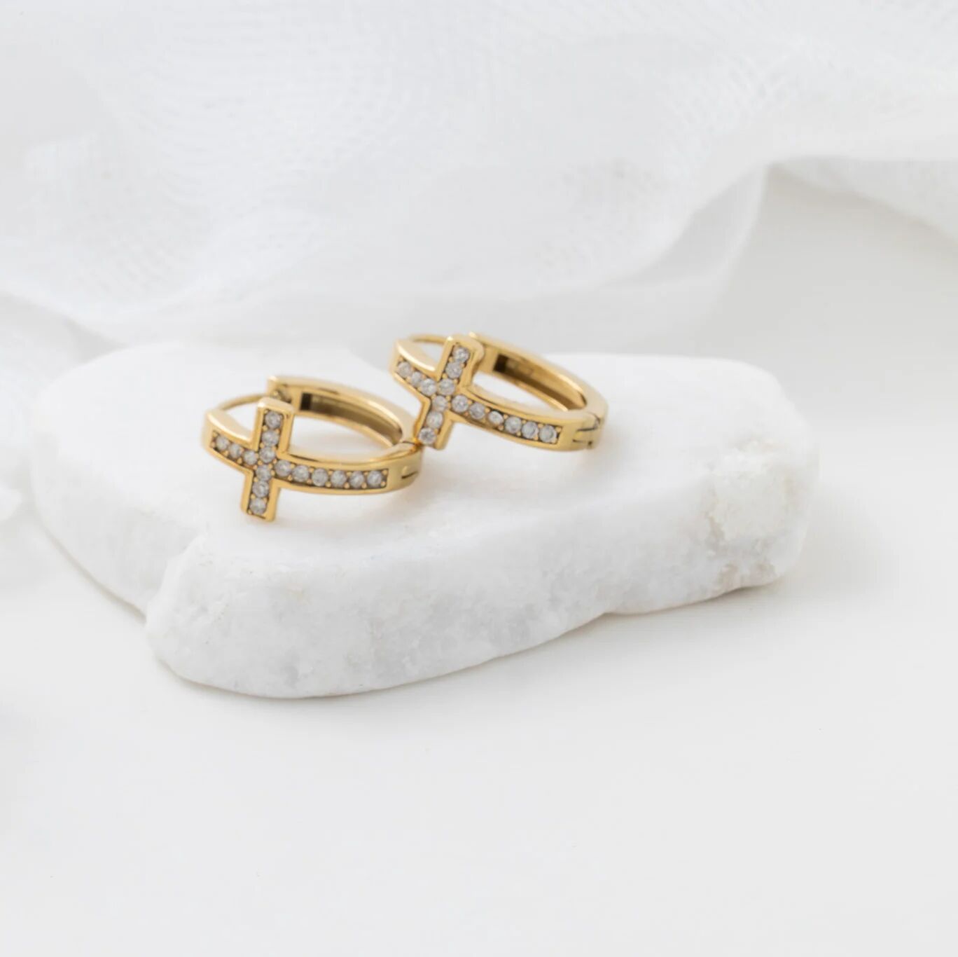 Cathedral Cross Huggie Earrings