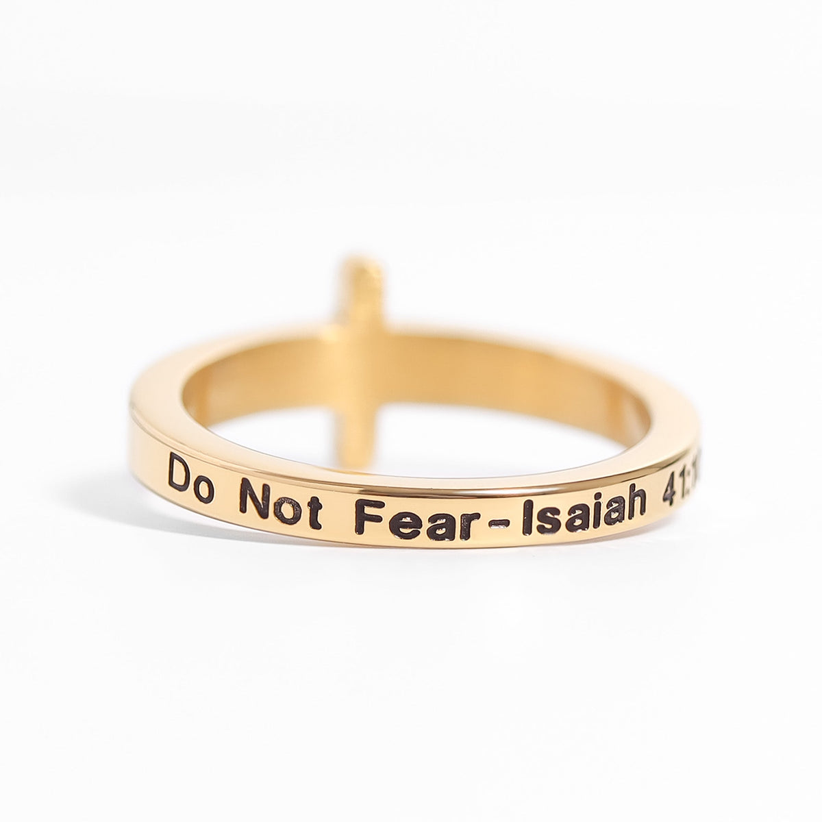 Cathedral Cross Ring with Stones, a gold cross ring set with cubic zirconia stones, from Garden District Jewelry — product photo 2 of 11.