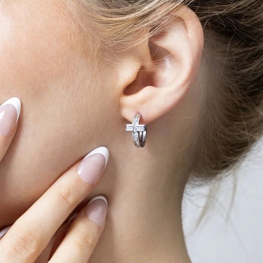 Cathedral Cross Huggie Earrings
