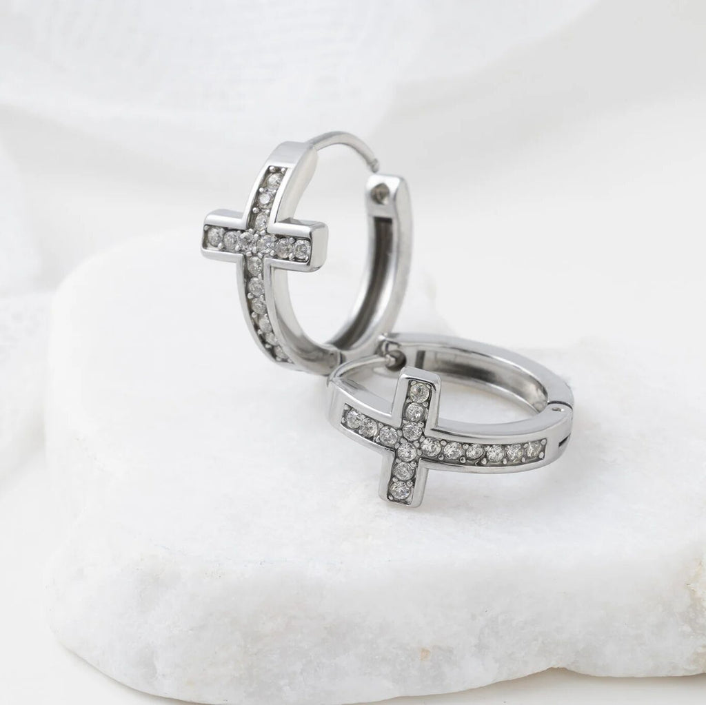Cathedral Cross Huggie Earrings