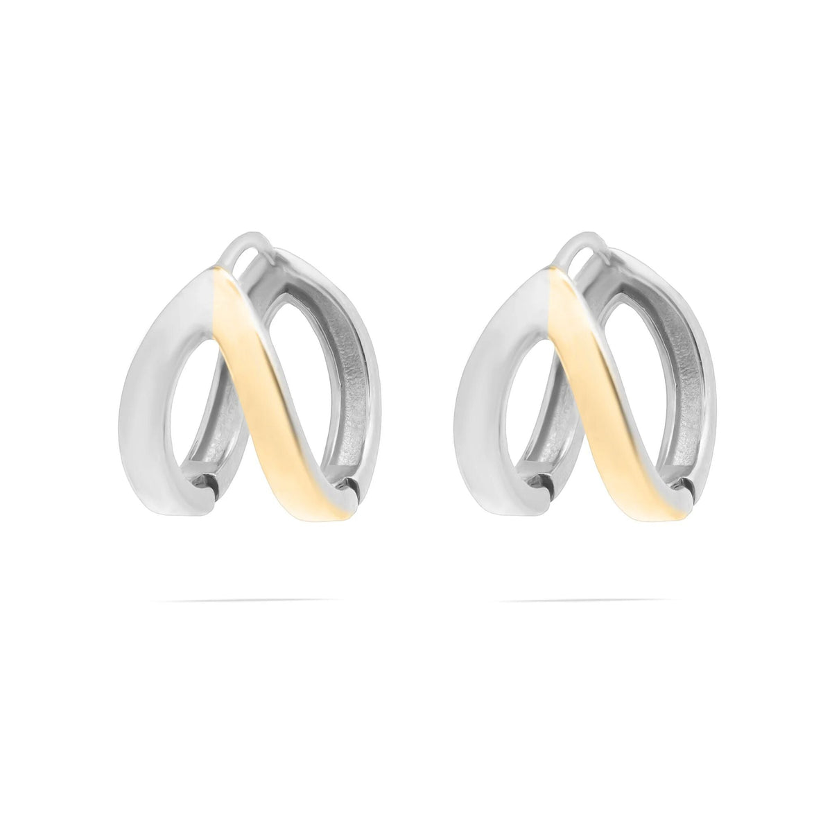 Camp Street Mixed Metal Split Hoop Earrings, two-tone gold and silver hoop earrings from Garden District Jewelry — product photo 1 of 3.