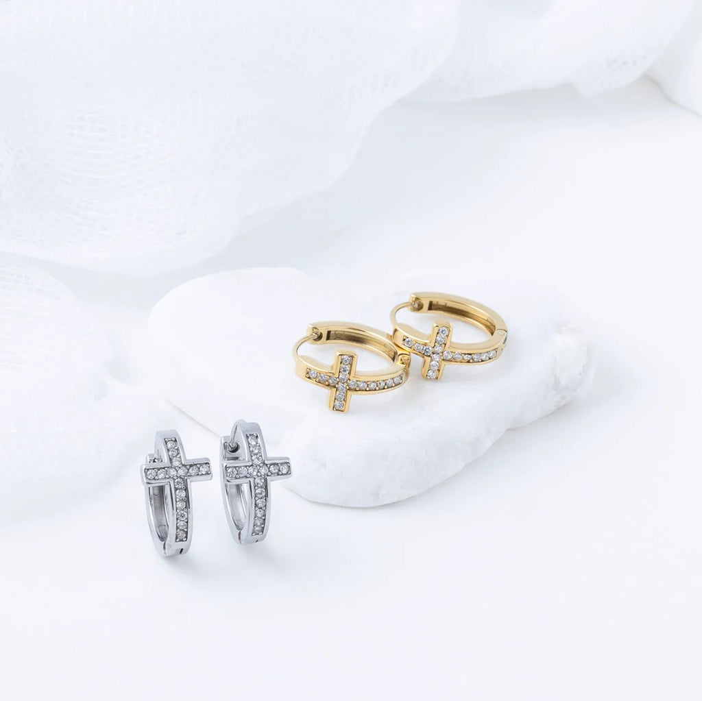 Cathedral Cross Huggie Earrings