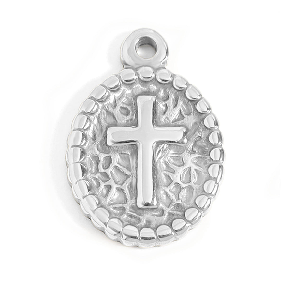Silver Textured Medallion Cross Charm